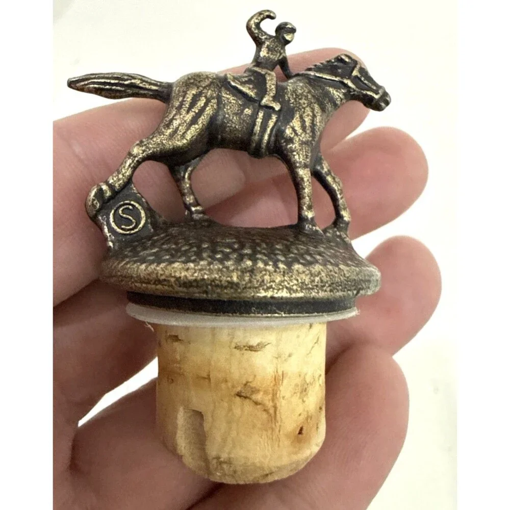 Blanton’s Bourbon Whiskey Cork Bottle Stopper w/Race Horse & Jockey Letter “S”